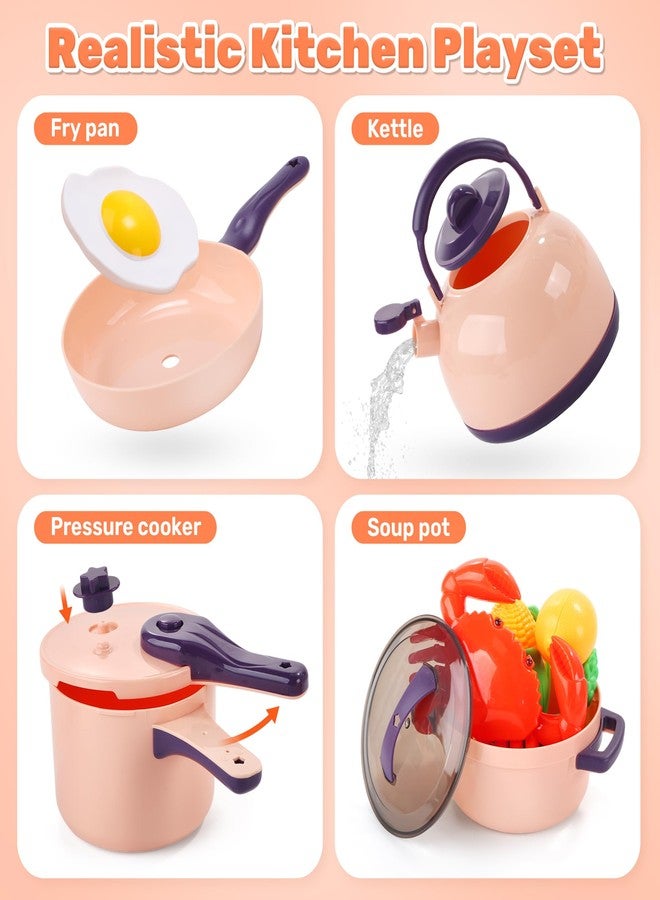 CUTE STONE 73PCS Kids Kitchen Playset with Play Kitchen Accessories, Toy Pots and Pans, Pretend Food & Play BBQ Grill, Kids Cooking Set for Toddlers, Educational Learning Gift for Girls Boys - Image 4