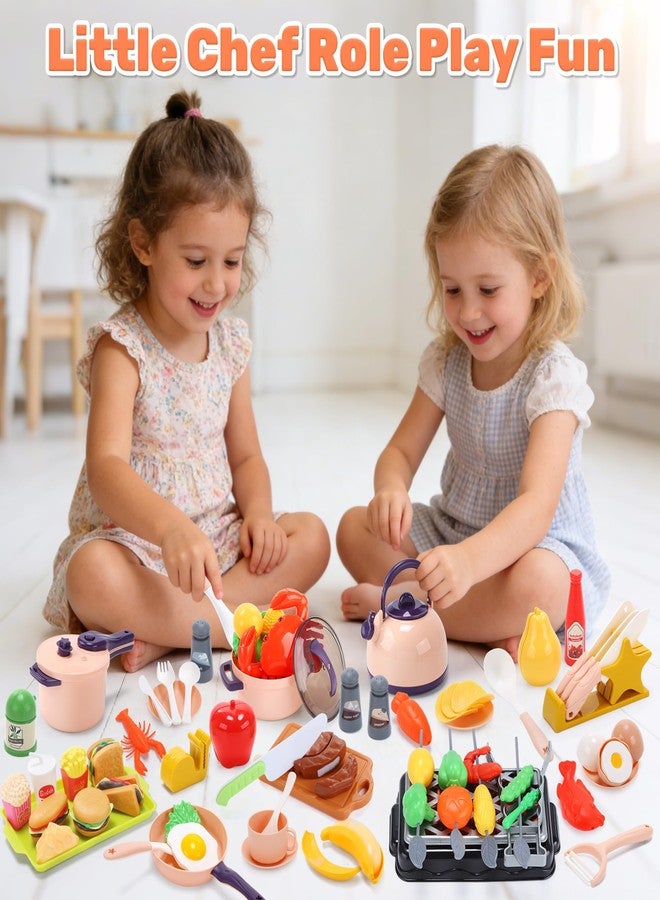 CUTE STONE 73PCS Kids Kitchen Playset with Play Kitchen Accessories, Toy Pots and Pans, Pretend Food & Play BBQ Grill, Kids Cooking Set for Toddlers, Educational Learning Gift for Girls Boys - Image 2