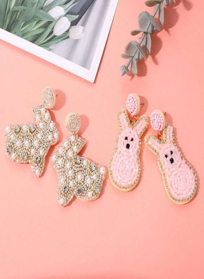 YAHPERN 2 Pairs Easter Earrings for Women Beaded Easter Egg Bunny Earrings Letter HAPPY EASTER Earrings Cute Rabbit Dangle Earrings Spring Holiday Jewelry Gifts (Style C) - Image 5