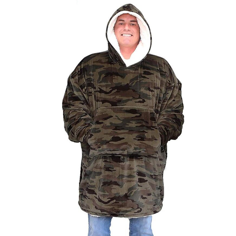 White Leopard Print Plus Velvet Thickened Lazy Blanket Casual Hooded Tv Tv Blanket One Size Sweatshirt Multi-color model-blue - Image 5