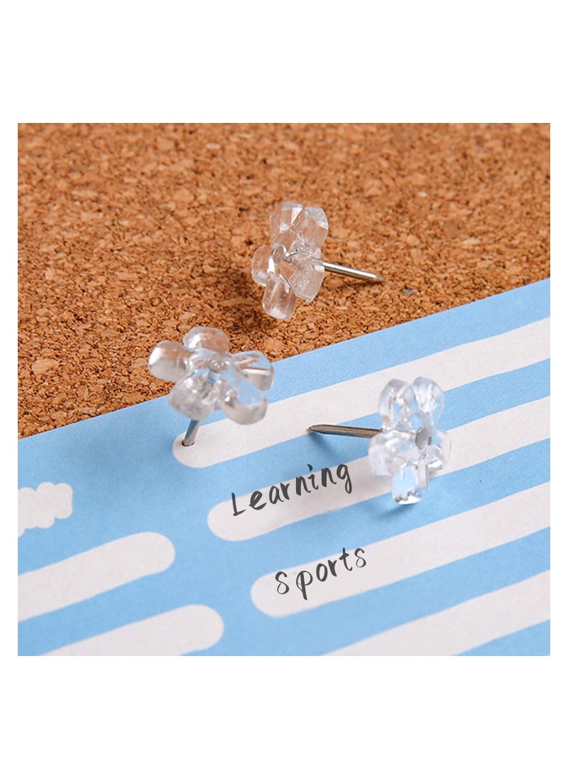 100pcs Clear Push Pins Thumb Tacks Creative Decoration Drawing Pins Cute Flower Plastic Head Thumb Tacks Map Push Pins for Whiteboard CorkBoard Bulletin Board Photo Wall Map - Image 5