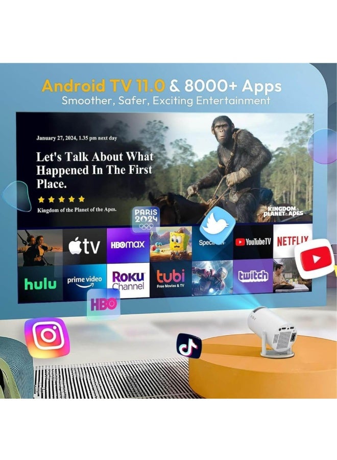 Smartbarry HT88 4K 1080P Mini Projector with WiFi & Bluetooth Portable Premium Android OS Projector, 210° Rotatable Stand, Dust Removal & Heat Dissipation Design for Home Theater, Office, Gaming and Business - Image 4