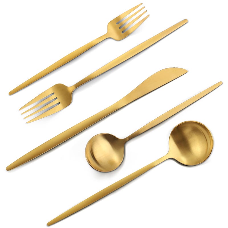 Matte Gold Silverware Set VANVRO 20Piece Stainless Steel Flatware Set Satin Finish tableware Cutlery Set Service for 4 Home and Restaurant Dishwasher Safe
