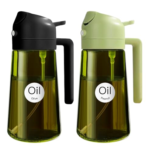 ‎YARRAMATE YARRAMATE 16oz/470ml 2PCS Light Blockage Dark Oil Sprayer for Cooking, 2 in 1 Olive Oil Dispenser Bottle for Kitchen, Green Glass Oil Bottle, Food-Grade Oil Mister for Air Fryer, BBQ (Black & Green) - Image 1