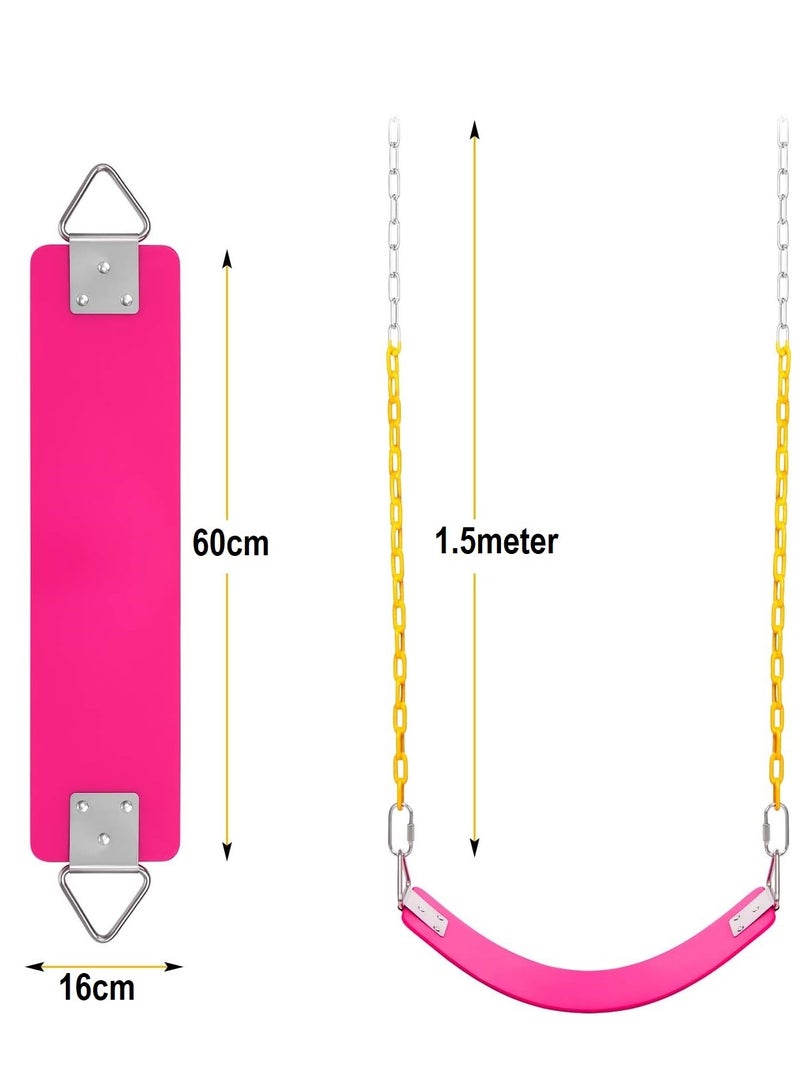 فنز  مقعد متأرجح مع سلاسل مقاومة للصدأ بطول 150 سم ومطلية بالبلاستيك الحراري يدعم استبدال مقعد متأرجح بوزن 110 كجم مع خطافات إطباقية للملعب الخارجي باللون وردي - Image 2