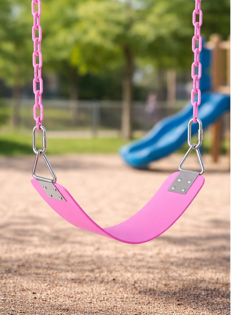 فنز  مقعد متأرجح مع سلاسل مقاومة للصدأ بطول 150 سم ومطلية بالبلاستيك الحراري يدعم استبدال مقعد متأرجح بوزن 110 كجم مع خطافات إطباقية للملعب الخارجي باللون وردي - Image 4
