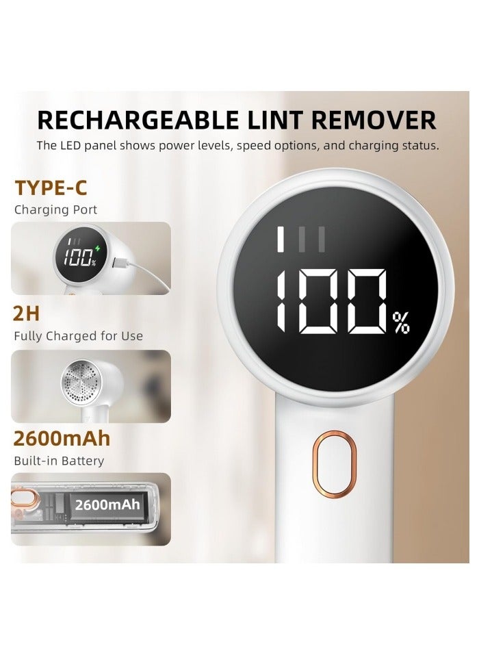Fabric Shaver, Lint Remover Rechargeable, Electric Portable Sweater Defuzzer with 3 Speeds, 6 Leaf Blades, Digital LED Display to Remove Pilling for Clothes, Furniture, Sweater, Couch, Blanket - Image 5