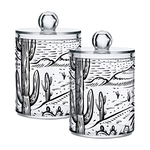 WELLDAY Apothecary Jars Bathroom Storage Organizer with Lid - 14 oz Qtip Holder Dispenser, Western Desert Clear Plastic Canister for Cotton Swab, Cotton Ball, 2PCS - Image 1