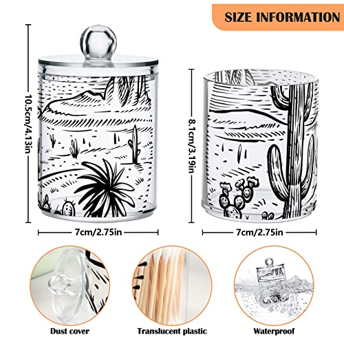 WELLDAY Apothecary Jars Bathroom Storage Organizer with Lid - 14 oz Qtip Holder Dispenser, Western Desert Clear Plastic Canister for Cotton Swab, Cotton Ball, 2PCS - Image 3