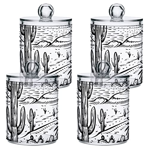 WELLDAY Apothecary Jars Bathroom Storage Organizer with Lid - 14 oz Qtip Holder Dispenser, Western Desert Clear Plastic Canister for Cotton Swab, Cotton Ball, 2PCS - Image 2
