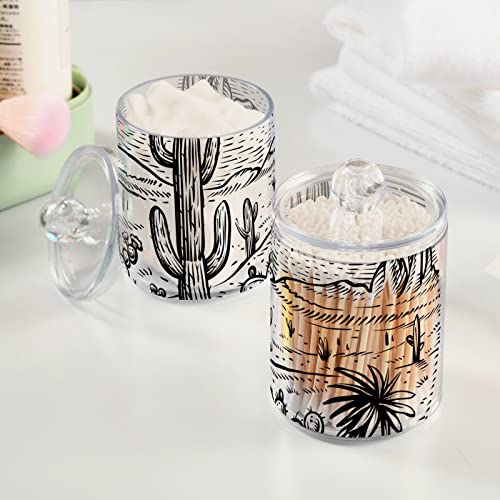 WELLDAY Apothecary Jars Bathroom Storage Organizer with Lid - 14 oz Qtip Holder Dispenser, Western Desert Clear Plastic Canister for Cotton Swab, Cotton Ball, 2PCS - Image 5