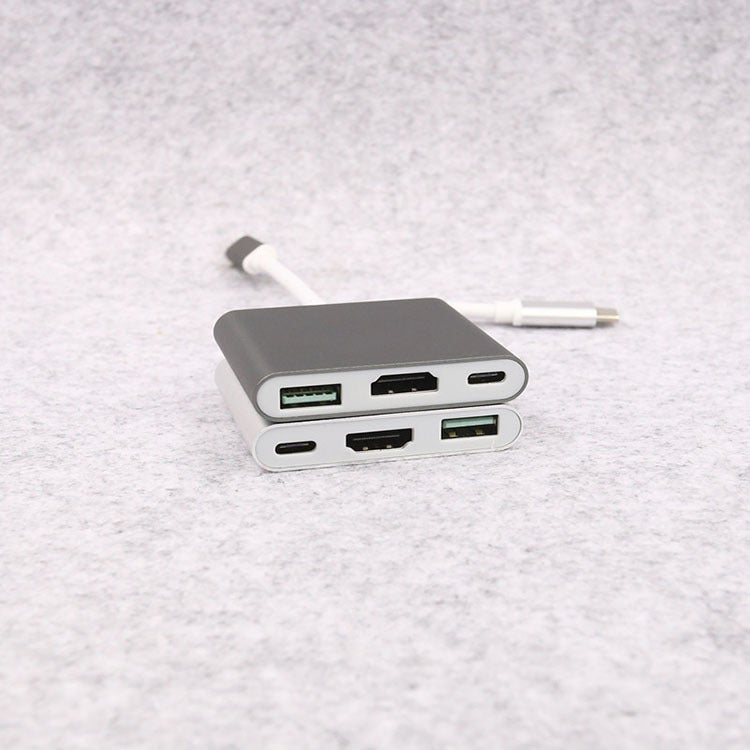 TYPE-C to HDMI three-in-one 4K adapter cable converter type-c to hdmi+USB HD cable docking station Silver - Image 2
