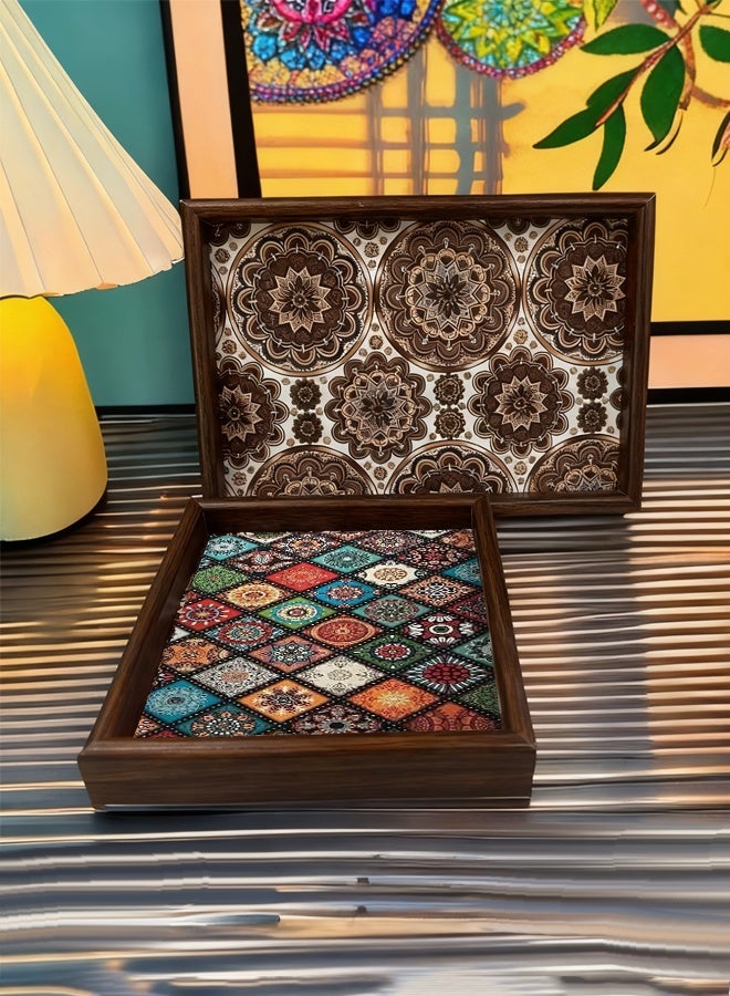 هايدو 2 قطعة صينية خشبية مقاس 20×30 سم، صناديق زينة بتصميم بومبي، لتخزين وعرض المنزل - Image 1