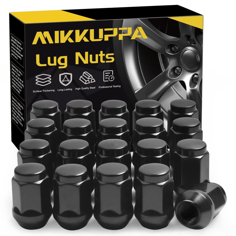 MIKKUPPA M12x1.5 Black Lug Nuts - Replacement for Ford Fusion Focus Escape, Honda Accord Civic CRV, Chevy Cruze Malibu, Jeep Compass Patriot Aftermarket Wheel, 20pcs Closed End Tire Nuts - Image 1