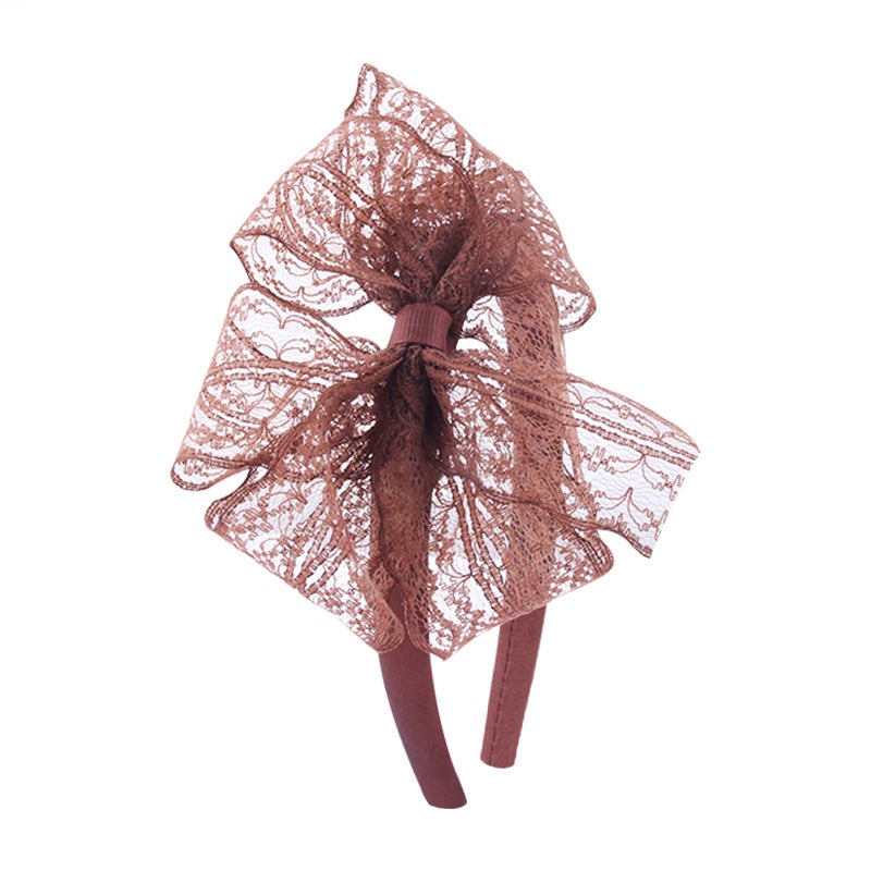 إسكدنيا Sweet Autumn Winter Headband with Lace Bow Coffee