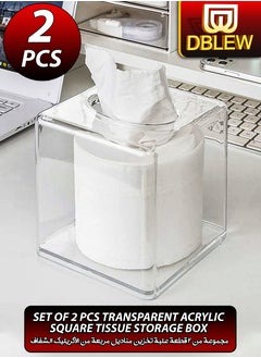 DBLEW Set Of 2 Pcs Transparent Acrylic Clear Tissue Box Clear Square Napkin Holder Cover Facial Tissue Dispenser Glass Storage Container Organizer For Home Kitchen Bathroom And Office  - Image 1