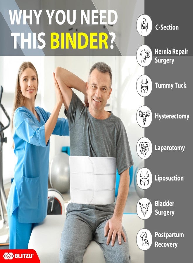 BLITZU Abdominal Binder for Women & Men Post Surgery Recovery, 9 inch 3 Panel Waist Compression Band, Wrap Support for Bariatric, Belly, Stomach, Postpartum, Hernia, Latex-free, Breathable Fabric. Black L-XL - Image 2