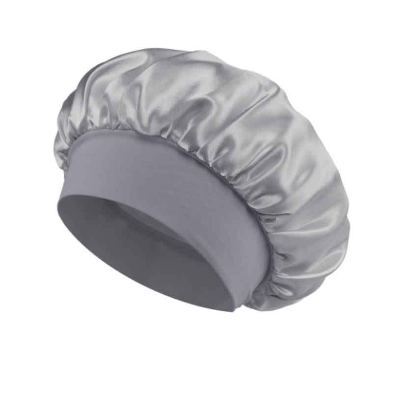 Hair Cap: Dark Grey Wide Edge Elastic Fit - Waterproof Moisture Resistant Soft Skin Friendly for Home Bath Hair Care Anti Frizz Use - Image 1