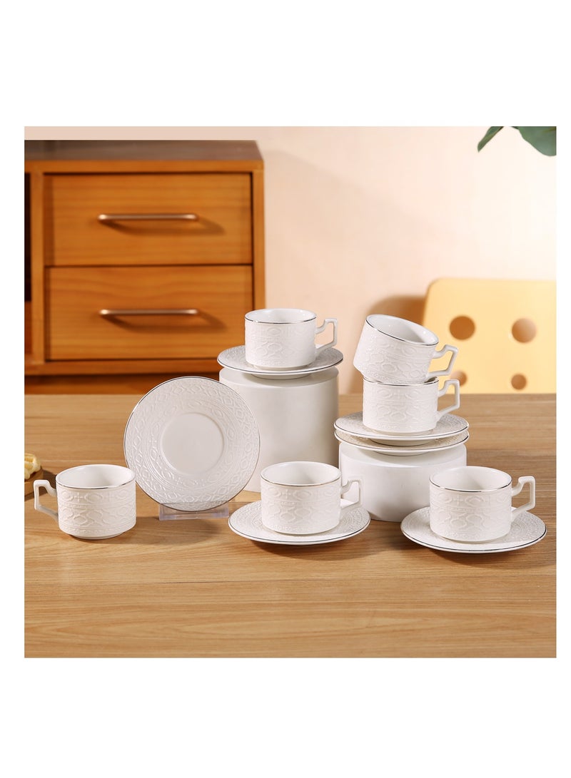 الواحة-TH 6 مجموعات من فناجين القهوة التركية الفاخرة المصنوعة من البورسلين بتصميم أنيق، طقم فناجين إسبريسو عصري، فناجين شاي عربية بوتيك، فنجان قهوة عربية - Image 1