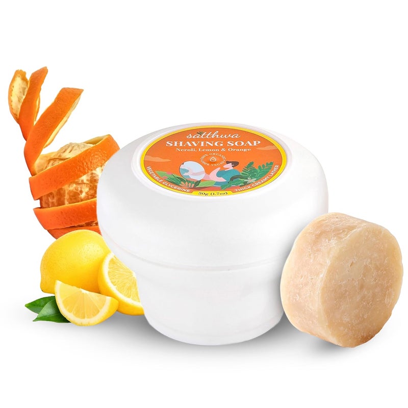 Satthwa Organic Shaving Soap Puck infused with Neroli Lemon  Orange  Create the Perfect Lather  Excellent for Silky Smooth Shaves  Hydrates and Shields 50g 17oz