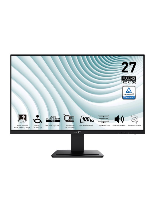 MSI PRO MP273A 27" Professional Business Monitor, FHD 100Hz Anti Glare IPS Display, 1ms MPRT Response Time, 2x 3W Speakers, Adaptive Sync, Display Kit Support, DP / HDMI / VGA, 9S6-3PB4CH-070 Black  - Image 1