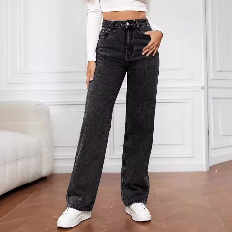 Large Size Black Micro-Flared Jeans For Women New Elastic High-Waisted Loose Slimming Horseshoe Pants - Image 1