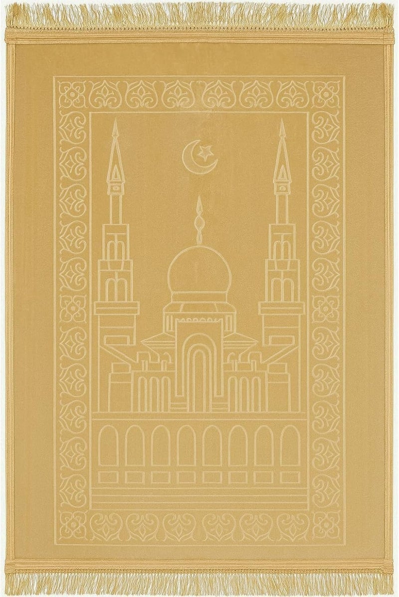 MARK STORE Prayer Mat Embossed Anti-Slip Velvet Top Prayer Rug for Umrah Hajj Ramadan 80 x 120 cm, Best Gift For Ramadan (Beige) - Image 2
