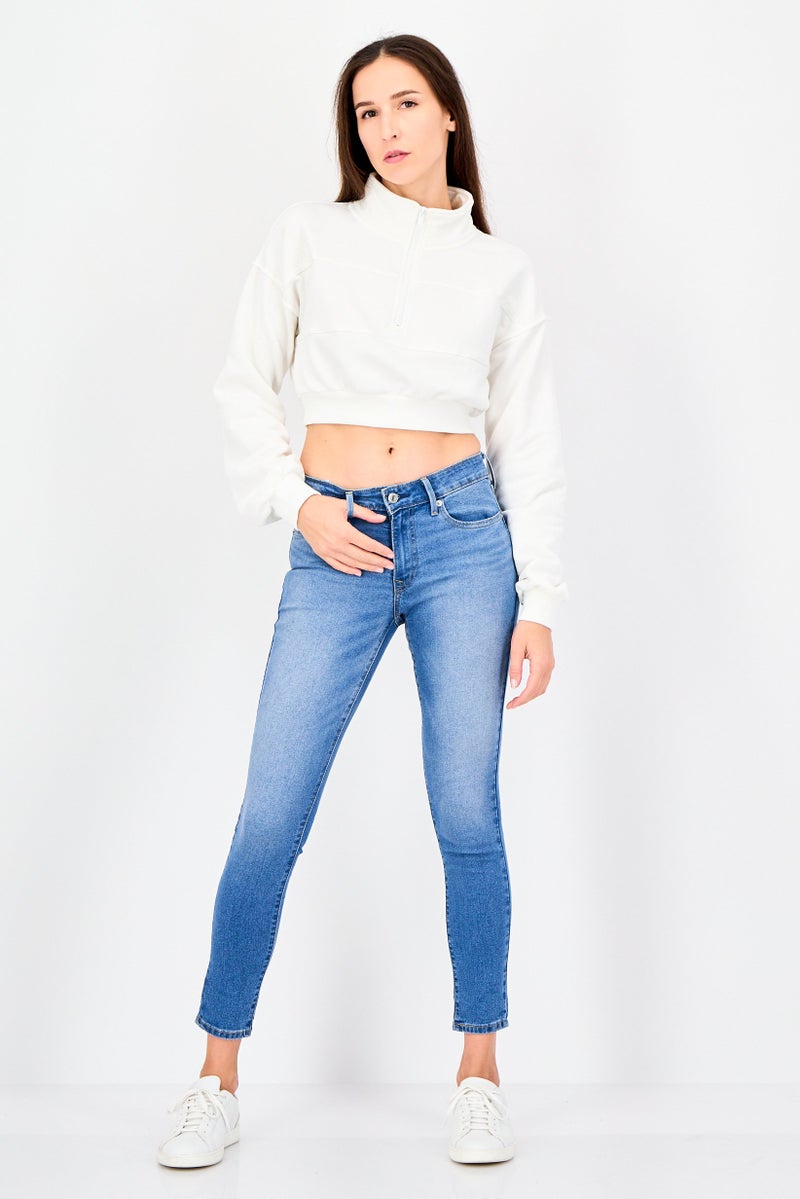 NIA Women Mock Neck Solid Long Sleeves Sweatshirt, White - Image 4
