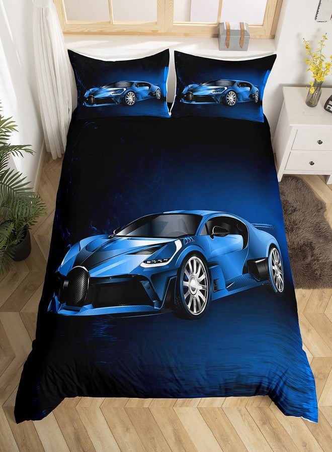 Feelyou Sports Duvet Cover Set Blue Race Car Bedding Set for Kids Extreme Sports Comforter Cover Cool Speed Luxury Car Decor Quilt Cover with 1 Pillowcase 2Pcs Twin Bedding - Image 3