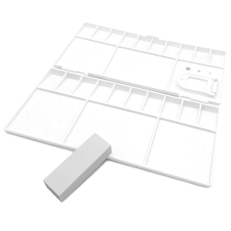 SUPIA Folding Paint Trays Box Watercolor Plastic Painting Pallet with 25 Compartments Thumbhole and Art Eraser 