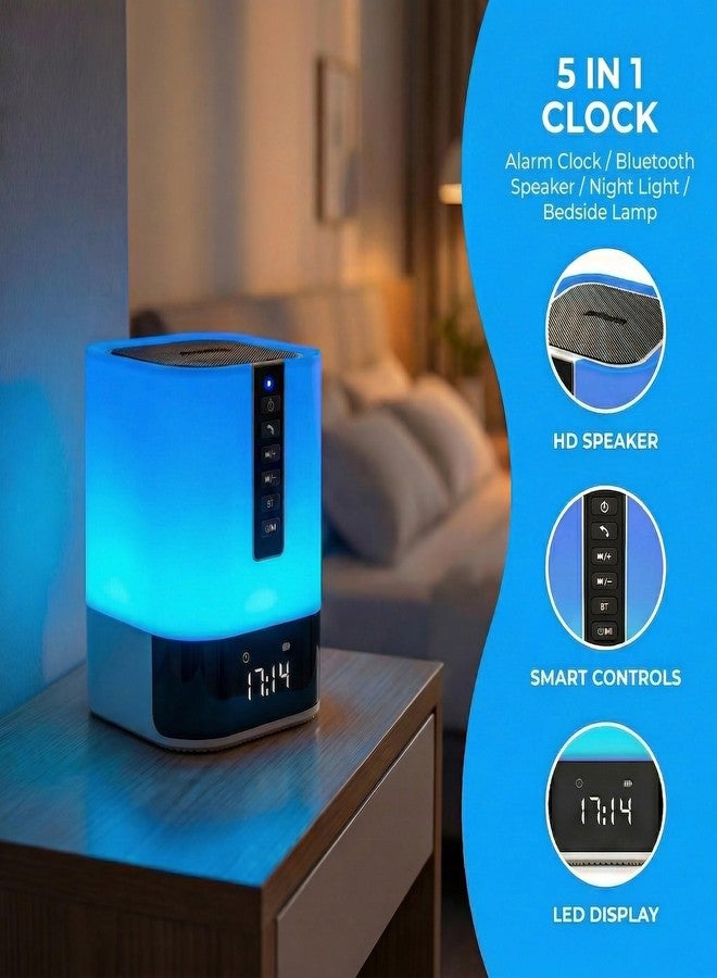 Hetyre Night Light Bluetooth Speaker, 5 in 1 Touch Control Bedside Lamp Dimmable Multi-Color Changing, Bedroom Alarm Clock, Best Birthday Gift Ideas for 10 11 12 13 14 Year Old Teenage Girls/Boys - Image 3