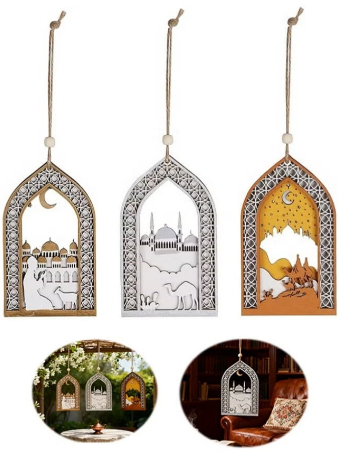 3PCS Ramadan Table Decor with Ropes, Eid Mubarak Table Decorations, Traditional Islamic Decorative Signs for Home, Office, Party - Image 1