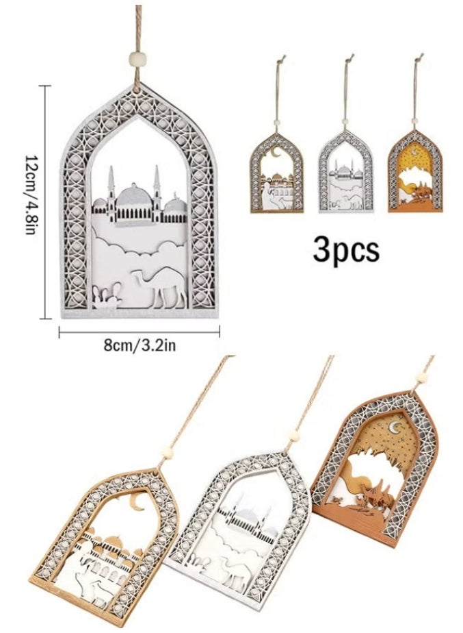 3PCS Ramadan Table Decor with Ropes, Eid Mubarak Table Decorations, Traditional Islamic Decorative Signs for Home, Office, Party - Image 2