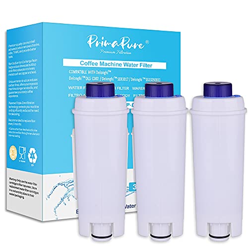 PrimaPure 3-Pack PrimaPure Coffee Espresso Machine Water Filter Replacement For DeLonghi DLSC002, DLS C002, SER3017, 5513292811, EC800, ESAM, ECAM, ETAM Series - Image 1