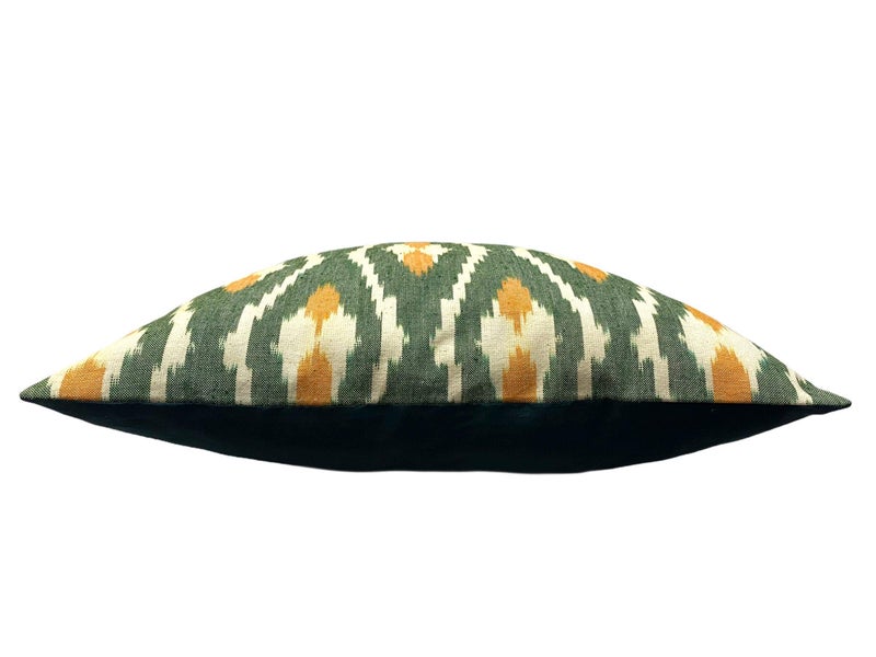 House Of Silko Pure Cotton Woven ikkat Green and Yellow Cushion Cover for Casual Interior Decoration- Set of 2 (Square 16x16) - Image 4