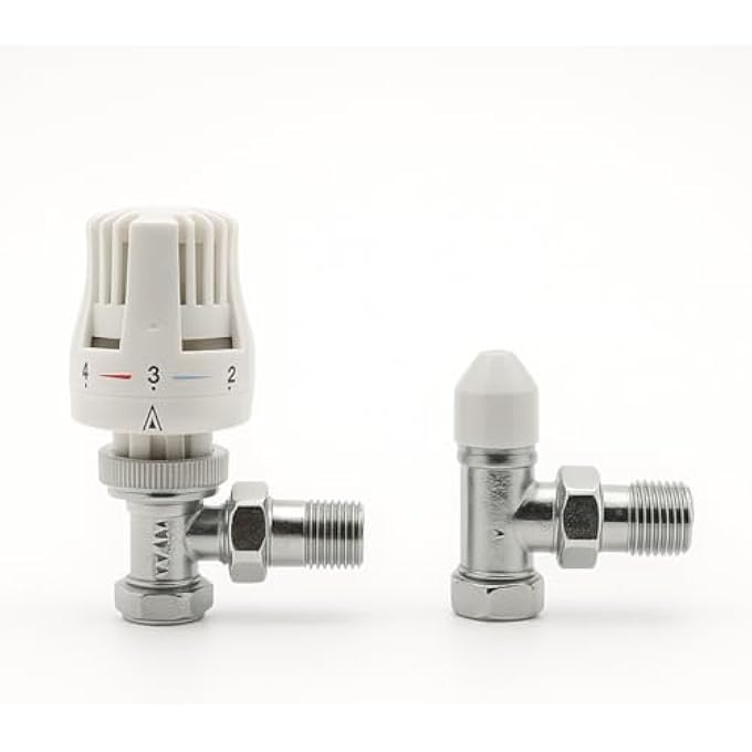 ANGLED THERMOSTATIC RADIATOR VALVE 15MM X 1/2 AND LOCKSHIELD