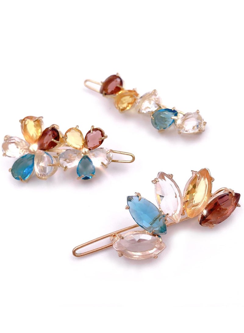 3 قطع من الأحجار الكريمة الشفافة الملونة الشفافة مشابك شعر صغيرة صغيرة مزينة بمشابك شعر صغيرة للشعر الرقيق للنساء - Image 1