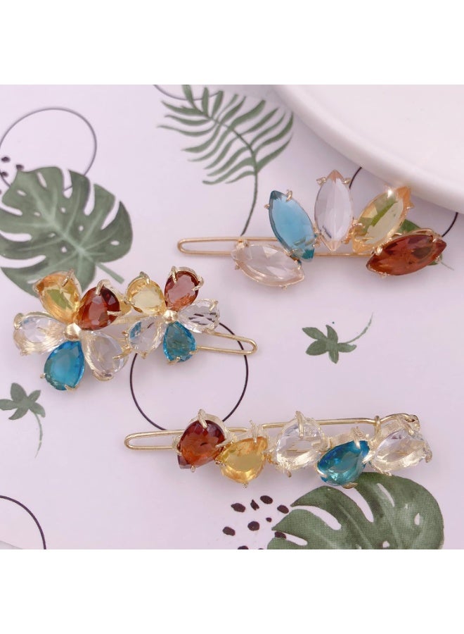 3 قطع من الأحجار الكريمة الشفافة الملونة الشفافة مشابك شعر صغيرة صغيرة مزينة بمشابك شعر صغيرة للشعر الرقيق للنساء - Image 3