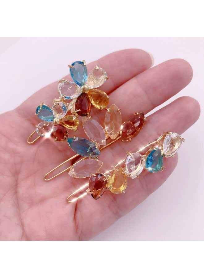 3 قطع من الأحجار الكريمة الشفافة الملونة الشفافة مشابك شعر صغيرة صغيرة مزينة بمشابك شعر صغيرة للشعر الرقيق للنساء - Image 2