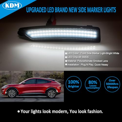 KDM LED Smoked Lens Fender Side Marker Reflectors Lights Dual Rows Bright White Compatible for 2024Up Ford Mustang Gen7S650Assembly Front Rear Side Bumper Marker LightsPack of 4 - Image 3