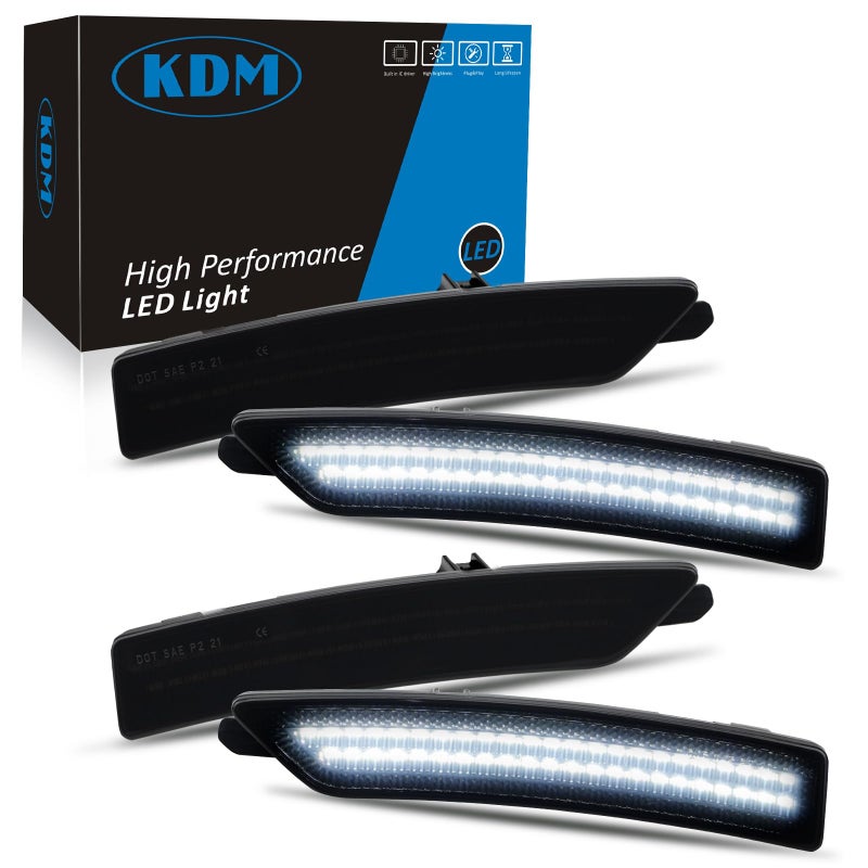 KDM LED Smoked Lens Fender Side Marker Reflectors Lights Dual Rows Bright White Compatible for 2024Up Ford Mustang Gen7S650Assembly Front Rear Side Bumper Marker LightsPack of 4 - Image 2