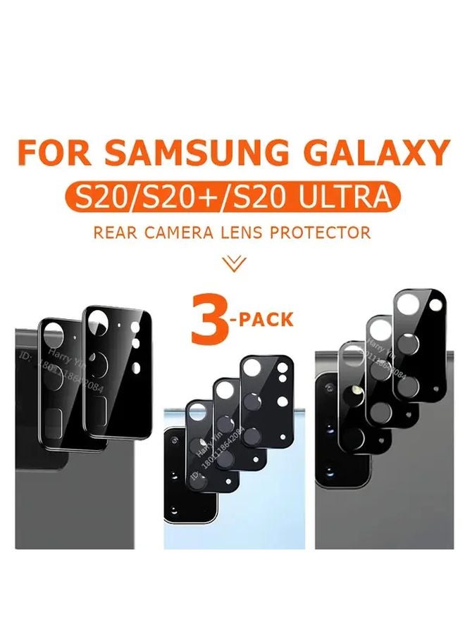 3 Pack Black Camera Lens Protector For Galaxy S20 Plus Full Coverage HD Tempered Glass - Image 1