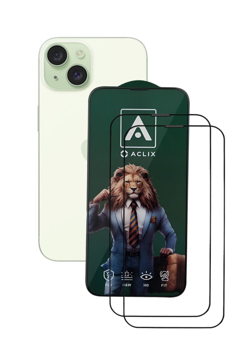 ACLIX 2 Pieces Antistatic ESD Dustproof Premium Quality High Definition Tempered Glass Screen Protector Designed For  iPhone 15 - Image 1