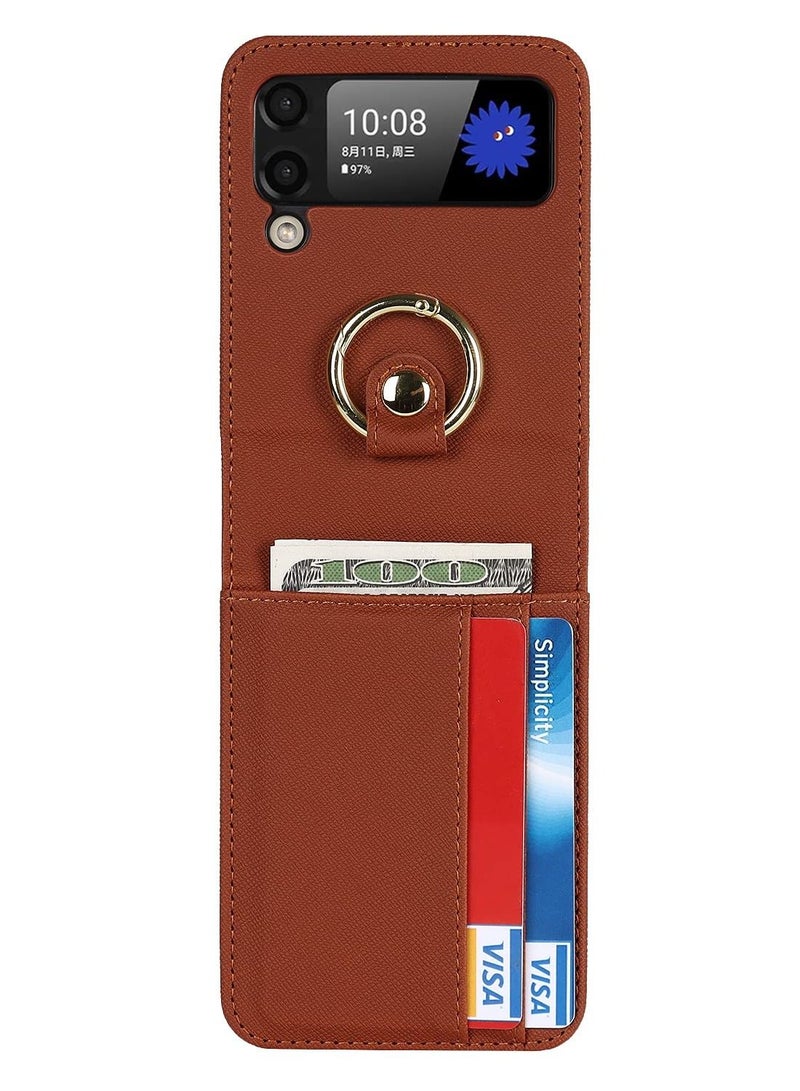 KASTWAVE Case for Galaxy Z Flip 3 5G, Compatible with Samsung Z Flip 3(2021) Leather Wallet Case, Adjustable Crossbody Lanyard Durable Card Slots Ultra Slim Luxury Cover for Samsung Galaxy Z Flip 3 (Brown) - Image 3