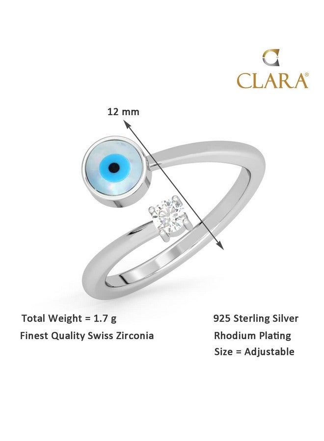 Clara Pure 925 Sterling Silver Evil Eye Finger Ring with Adjustable Band | Gift for Women Girls Wife Girlfriend | Swiss Zircon Rhodium Plated - Image 5