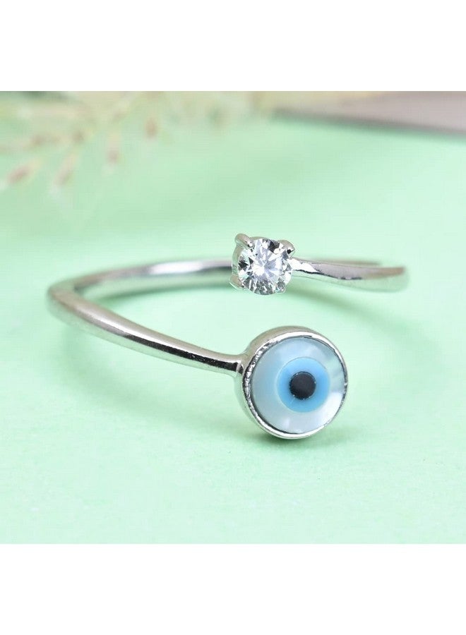 Clara Pure 925 Sterling Silver Evil Eye Finger Ring with Adjustable Band | Gift for Women Girls Wife Girlfriend | Swiss Zircon Rhodium Plated - Image 2