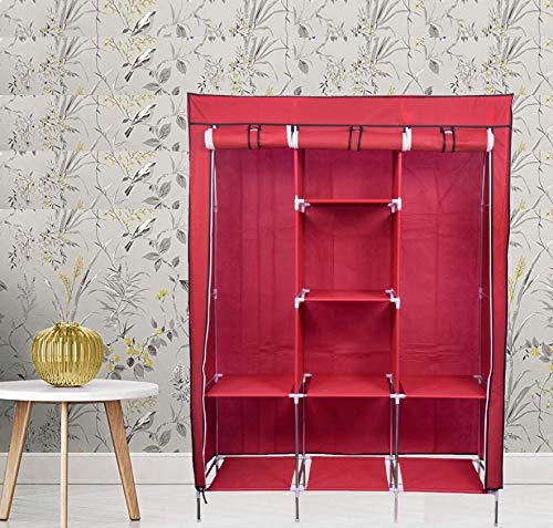 VipAsh VipAsh Advance 62 Shelves Design Cover Portable Collapsible Wardrobe for Storage Cloth Special for Hostel Boys and Girl and Using Household Used Accessories Standard Color Wine red  - Image 1