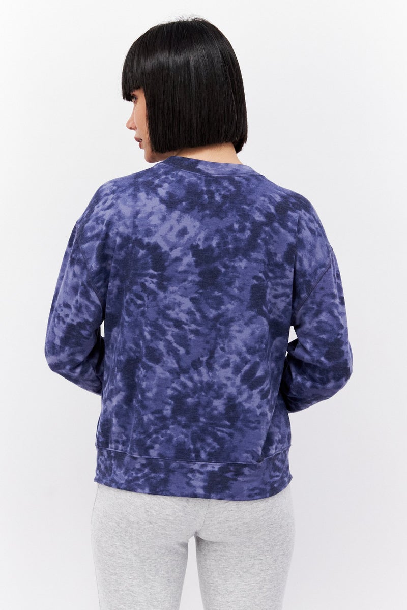 Jenni بيجاما نسائية بأكمام طويلة بتقنية التاي داي، كحلي - Image 2