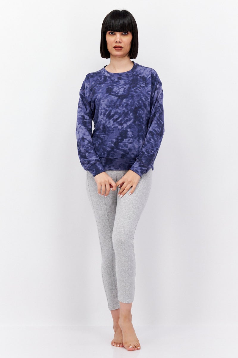 Jenni بيجاما نسائية بأكمام طويلة بتقنية التاي داي، كحلي - Image 4