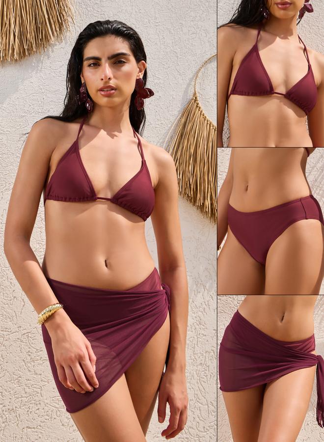 Styli Pack of 3 - Tie Back Padded Triangle Bikini, Brief and Wrap Skirt - Image 3